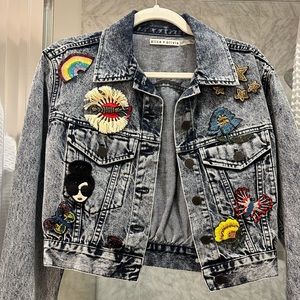 Alice + Olivia Patchwork Cropped Denim Jacket
